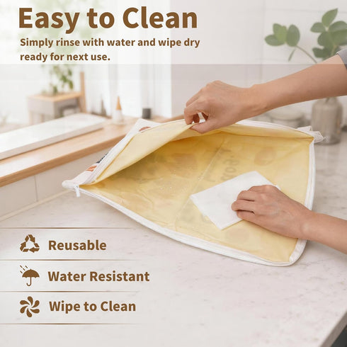 2 Pack (1217 Beeswax Bread Bags for Homemade Bread & Sourdough, Reusable XL Bread Bag in) Eco Linen Cotton Storage, Zip