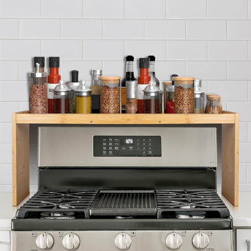 Over the Stove Spice Rack, 33" Wide Bamboo Shelf Rack Organizer for