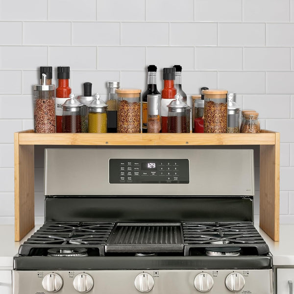 Over the Stove Spice Rack, 33" Wide Bamboo Shelf Rack Organizer for