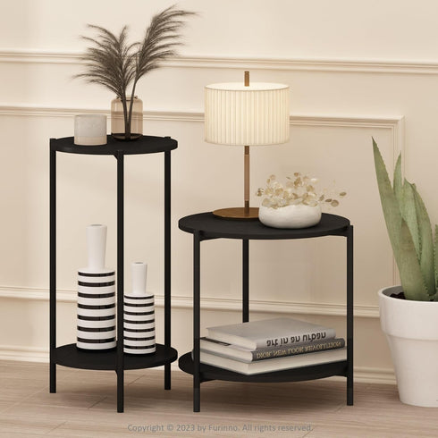 2-Tier 15.55 10.58 5.46 inches, Furinno Besi Modern Round Side End Table with Sturdy Metal Legs, (W) x (H) x (D)