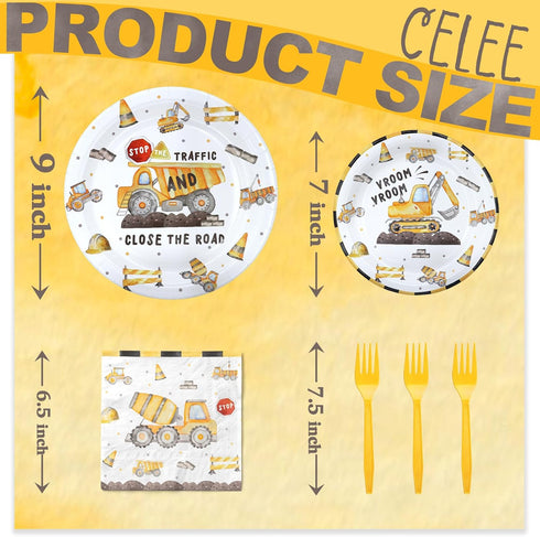 Celee Set 20 Construction Birthday Party Decorations - Construction Party Decorations, Plates, Napkins, and Forks