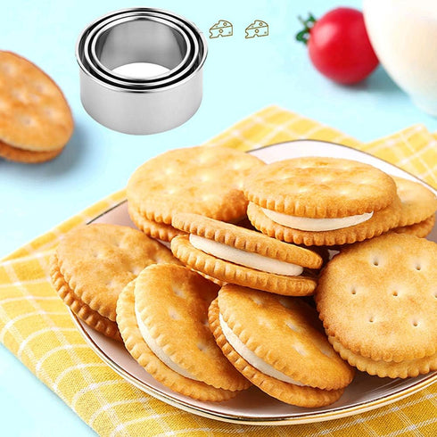 Cookie Cutters - Stainless Steel Biscuit Dumpling Cake Pastry Molds, 3Pcs Round Edge