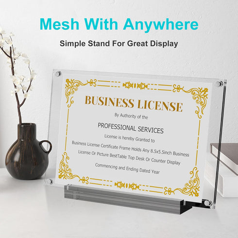 8.5 inch 1PC 8.5 5.5 Boloyo Acrylic Business License Display Frame, Clear Display Stand Holder Easel Base Protector