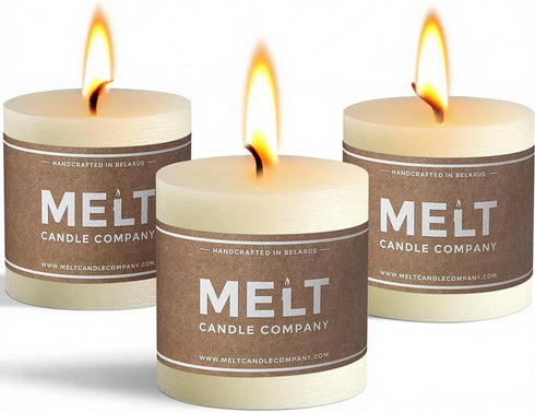 Melt Candle Pillar Candles, 3 Pack Unscented for Home, Church, Weddings, 3" x 3", Ivory