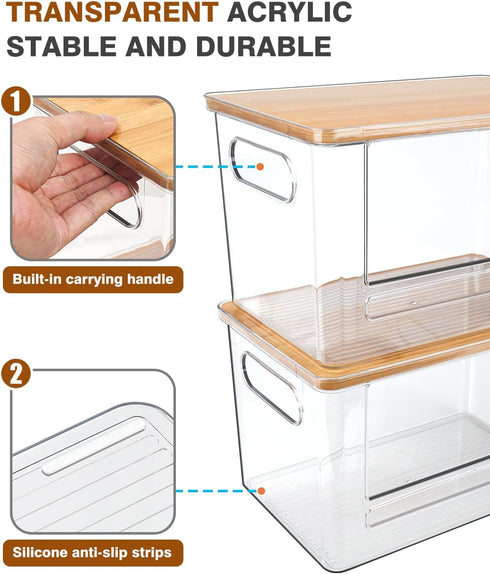 2 Pack, 13/30/33 Trash Bag Dispenser Stackable Acrylic Garbage Bags Dispenser with Bamboo Lid, Extra Large Clear Under