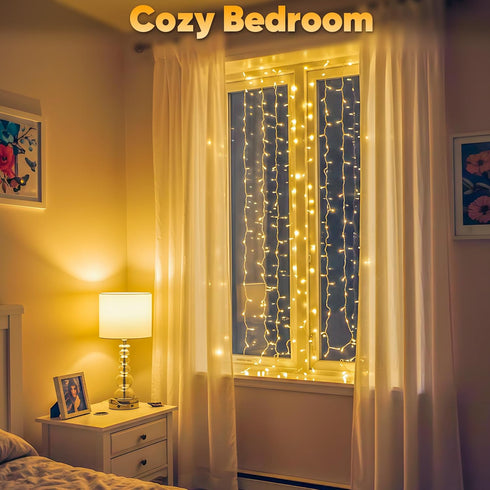 90 suddus Curtain Lights for Bedroom, Led Hanging String Light Outdoor, Fairy Curtain Lights Indoor for Christmas
