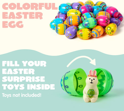 24PCS 2.3" JOYIN Printed Empty Colorful Plastic Eggs Fillable, Bright Plastic Eggs Bulks for Festival Hunt, Filling