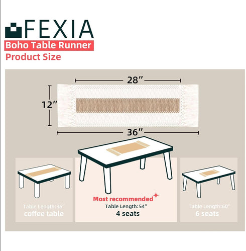 36 Inches (12x36 Inches) FEXIA Boho Table Runner for Thanksgiving Home Decor with Tassels Long Farmhouse Rustic Table