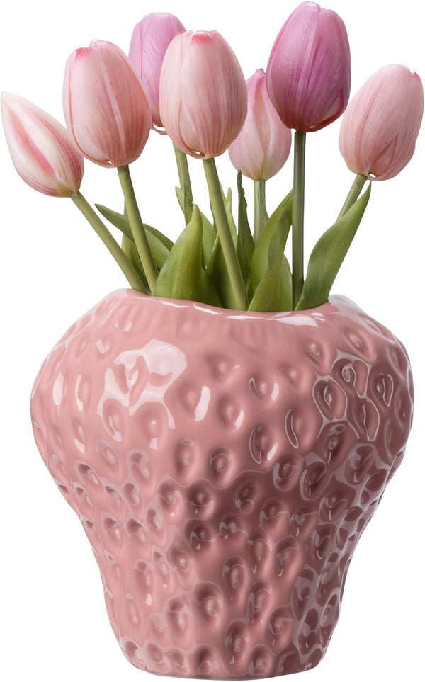 Navaris Strawberry Vase - Funky Ceramic Vase in Pink - Decorative Bookshelf