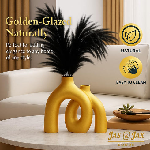 Jas & Jax Goods Set Gold Ceramic Vase - Modern Hug Donut Ceramic Vases by , Minimalistic Nordic Home Decor Centerpiece