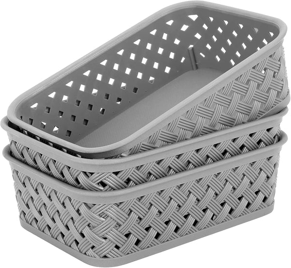 MaxGear 3 Packs Organization and Storage Bins, Plastic Storage Baskets with Handles for Home Organizing