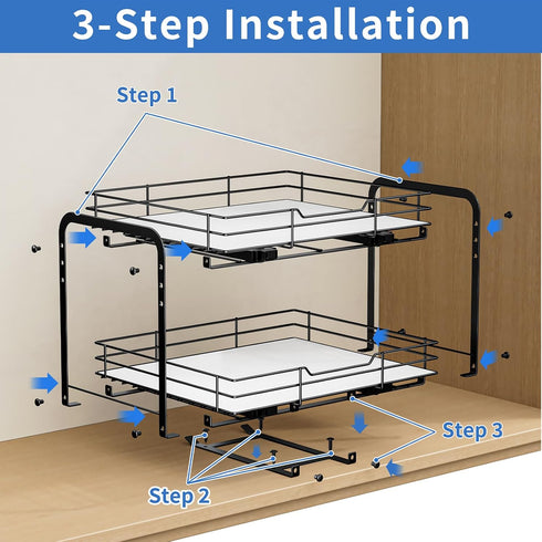 2-Tier (13.5''Wx10.5''Dx9.5''H) BOIVSHI Pull Out Spice Rack, Spice Rack Organizer, Pull Out Spice Racks for Inside