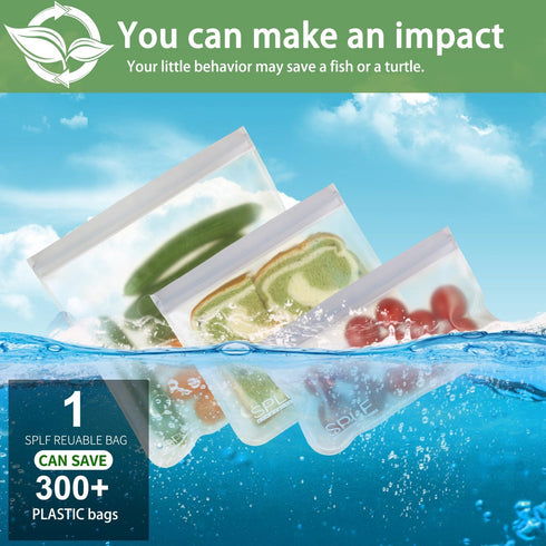 SPLF 12 Pack Dishwasher Safe Reusable Storage Bags, Extra Thick Freezer Bags, Leakproof Silicone and Plastic Free