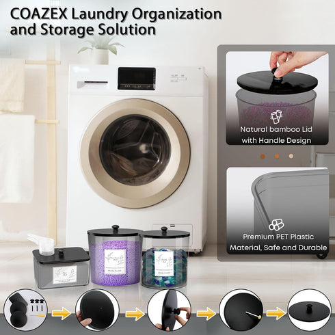 3 Pack COAZEX Laundry Powder Container & Dryer Sheet Holder, Plastic Laundry Room Organization and Storage Jars
