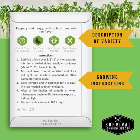 5-Variety Pack Pack Microgreens Seeds for Sprouting Mustard, Mung Bean, Curled Cress, Clover & Lettuce Seed for Indoors