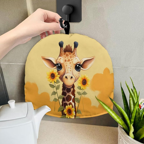 Giraffe Sunflower Print Tea Cozy, Insulated Teapot Cover for Ladies Gift, Decorative Accessory (Yellow)