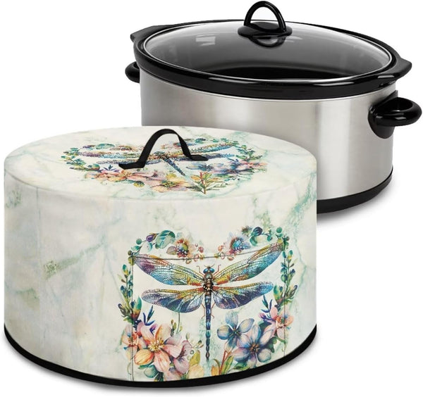Dragonfly Floral Slow Cooker Dust Cover, Washable Appliance Cover for 6, 7, 8 Quart Oval Crock Pot