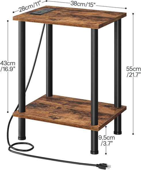 2-Layer BF09UBZ01 HOOBRO Side Table with Charging Station, Small End Table with USB Port and Outlet, Nightstand