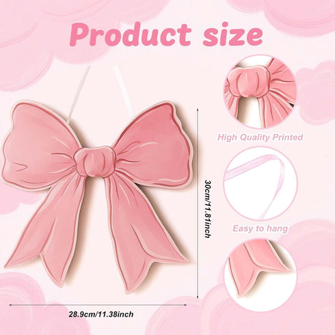 Vozekrod Pink Bow Wooden Wall Sign - Cute Girls Room Decor, Preppy Hanging Plaque for Dorm Nursery Door