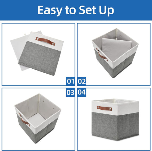 Temary 4 Pack Cube Storage Bins, 11×11 Fabric Storage Baskets with Handles, Collapsible for Shelf