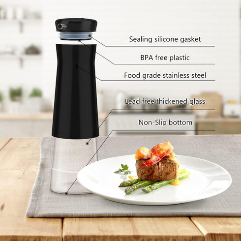 Set 2 Pack Aelga Black Oil And Vinegar Dispenser - Oil Dispenser Bottle for Kitchen with No-Drip - Black Kitchen Decor