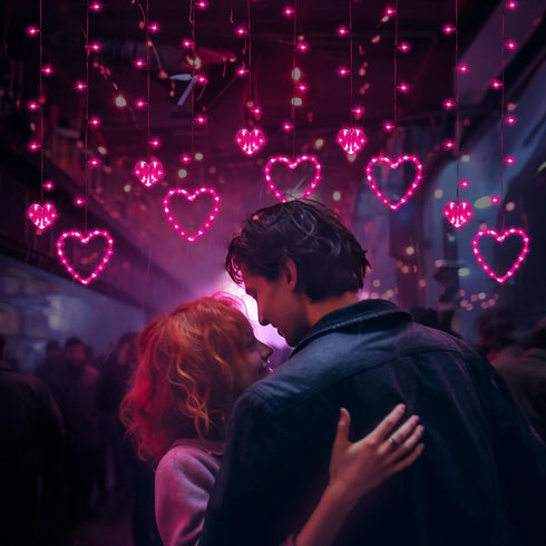 12 138 8 Valentines Day Decor, Pink Love Heart String Lights for Bedroom, Hearts LED Fairy Twinkle Lights with Remote