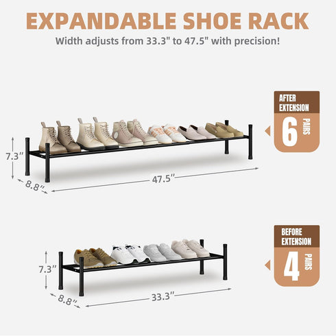 6 Closet, 1 STORAGE MANIAC Long Expandable Shoe Rack, Pairs Metal Wide Stackable Shoe Rack, Adjustable Shoes Shelf