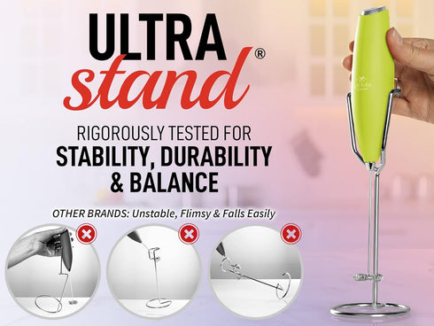 PRO Milk Frother Wand - Ultra High Speed Handheld Mixer with Upgraded Stand - Lime Green