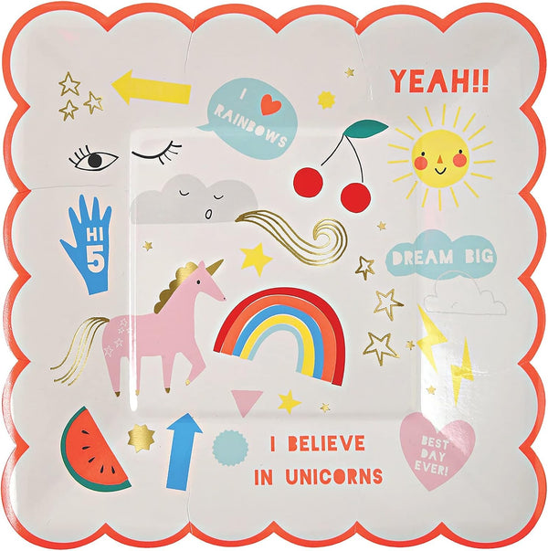 Meri Meri Rainbow & Unicorn Plates - Small Birthday Party Decorations
