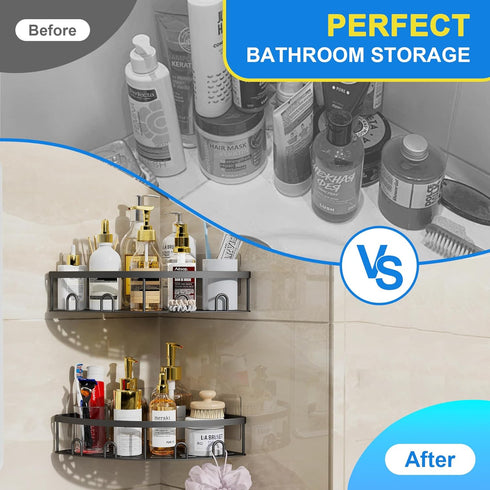 2 Pack Corner Shower Caddy, Adhesive Bathroom Shower Corner Organizer Shelf, No Drilling Rustproof Wall Mounted Shower