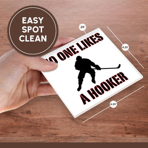 3dRose No One Likes a Hooker, Red Ice Hockey-Ceramic Tile Coasters, Set of 4