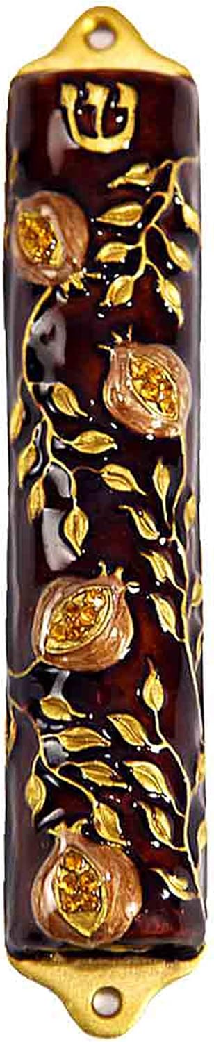 Bless This House Mezuzah Case, Pomegranate Tree Design Judaica, Door Mezuza Case, 4".