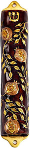 Bless This House Mezuzah Case, Pomegranate Tree Design Judaica, Door Mezuza Case, 4".