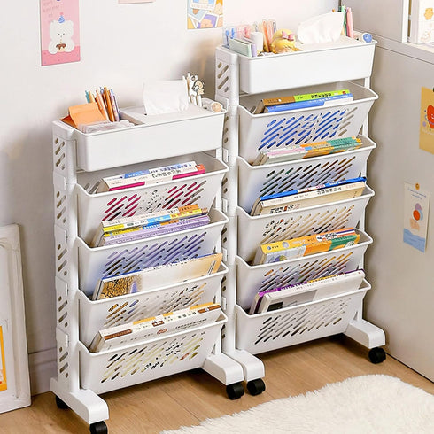 Carts with Wheels, Rolling Organization Shelf Desk Organizer, 5-Tier Plastic Rolling Utility Cart for Office