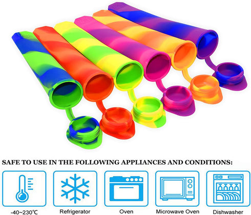 Popsicle Molds, 6 Pieces Silicone Ice Pop Molds, Drip Free Maker for Kids, BPA Free Freezer Tubes with Lids