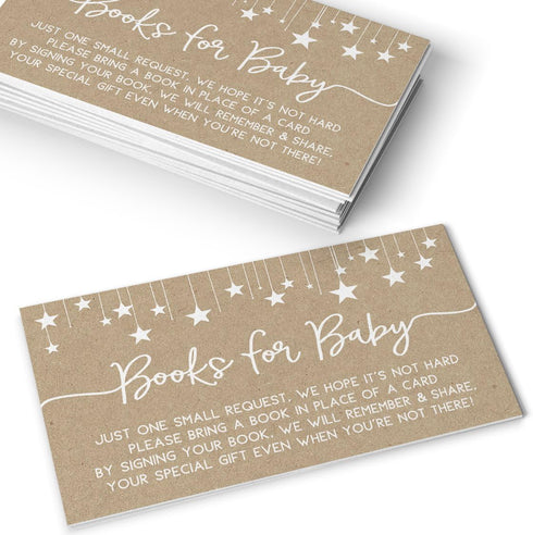 Printed Party Baby Shower Bring a Book Insert Cards, Rustic Kraft, Set of 25