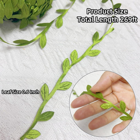 269ft Leaf Ribbon, Baby Shower Decorations, Artificial Vines Leaf String Trim for Jungle Wild Plant Decor