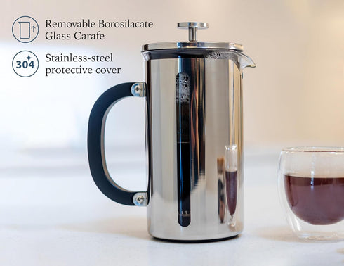 High Borosilicate Glass French Press, 1000 ml Capacity with 304 Stainless Steel for Coffee Enthusiasts