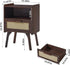 Lerliuo Rattan Nightstand, Bedside Table with Drawer Open Shelf, Cane Accent Side End Table with Solid Wood Legs