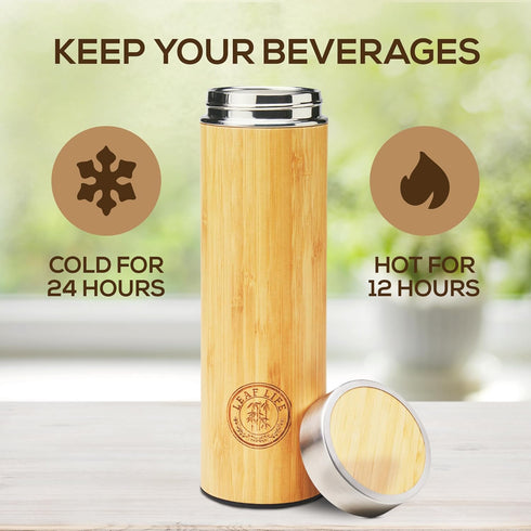 LeafLife 17oz Premium Bamboo Tea Bottle - Insulated Tea Infuser Bottle - Loose Tea Gifts & Accessories