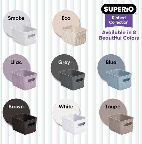Superio Ribbed Collection - Decorative Plastic Open Storage Bins, Small Lilac Purple (2 Pack) for Organizing Closet