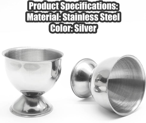 Qjaiune 2pcs 46mm 48mm Silver Egg Cups Stainless Steel Egg Holder, Soft Boiled & Hard Boiled Egg Tray Kitchen Gadgets