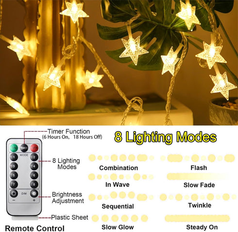 Runleo 20 40 8 Star String Lights Battery Operated, FT LED Modes Timer Warm White Twinkle Lights Hanging Fairy Light