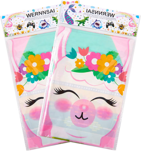 WERNNSAI 2 PCS Llama Table Cloth - Llama Birthday Decorations for Kids Girls Pink Party Supplies 54'' x 108''