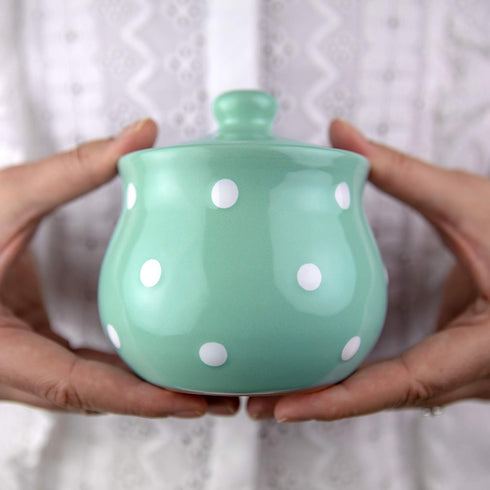 City to Cottage Ceramic Sugar Bowl with Lid - 10oz Sugar Container for Coffee Bar, Handcrafted Turquoise Blue