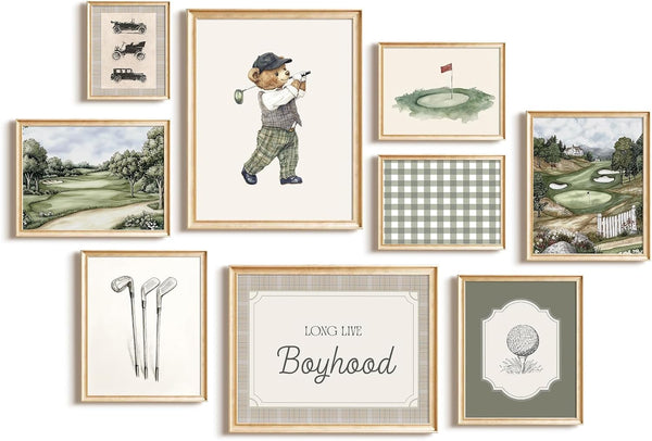 SYYANKK Vintage Sports Nursery Wall Art Decor Golf Teddy Bear Canvas Pictures Toddler
