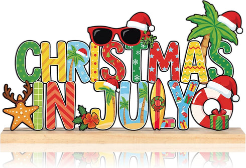 Roowest Metal Christmas in July Sign Tabletop Decor Summer Christmas Table Centerpiece
