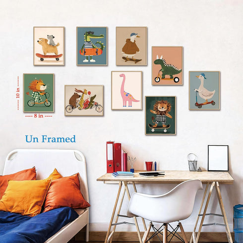 SAMHOU Set 9, 8x10 Inch Kids Room Wall Art of Funny Cute Cartoon Animal Canvas Prints, Nursery Wall Decor Paintings