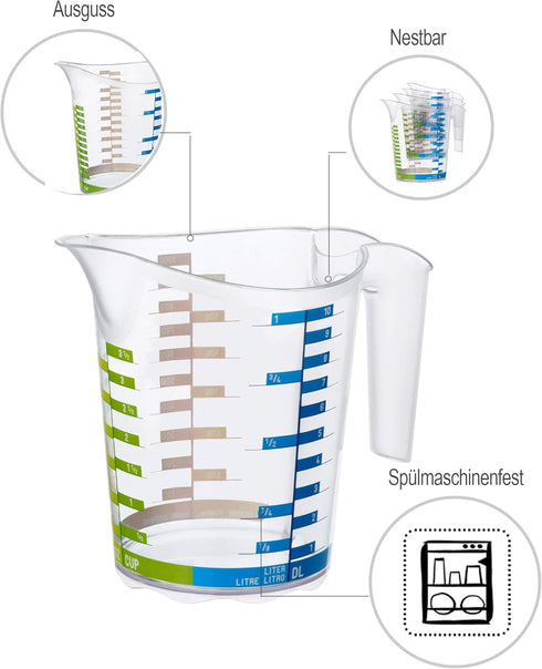 Domino Measuring Cup 1L, Plastic (PP) BPA-free, Transparent