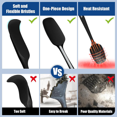 Silicone Spatula Set of 5, Heat Resistant Kitchen Spatulas for Baking, Cooking, Mixing, BPA Free, Black